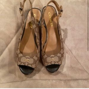 Tan Coach Slingback Wedges